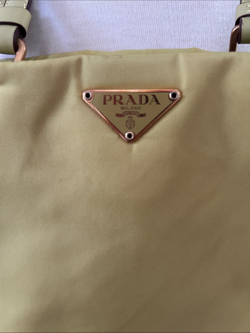 PRADA Nylon Tessuto Ochre City Tote With Leather Handles - Picture 2 of 12